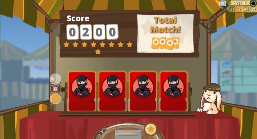 Reflex Math Arcade; review facts to flip cards for matches; this image shows a total match of four cards