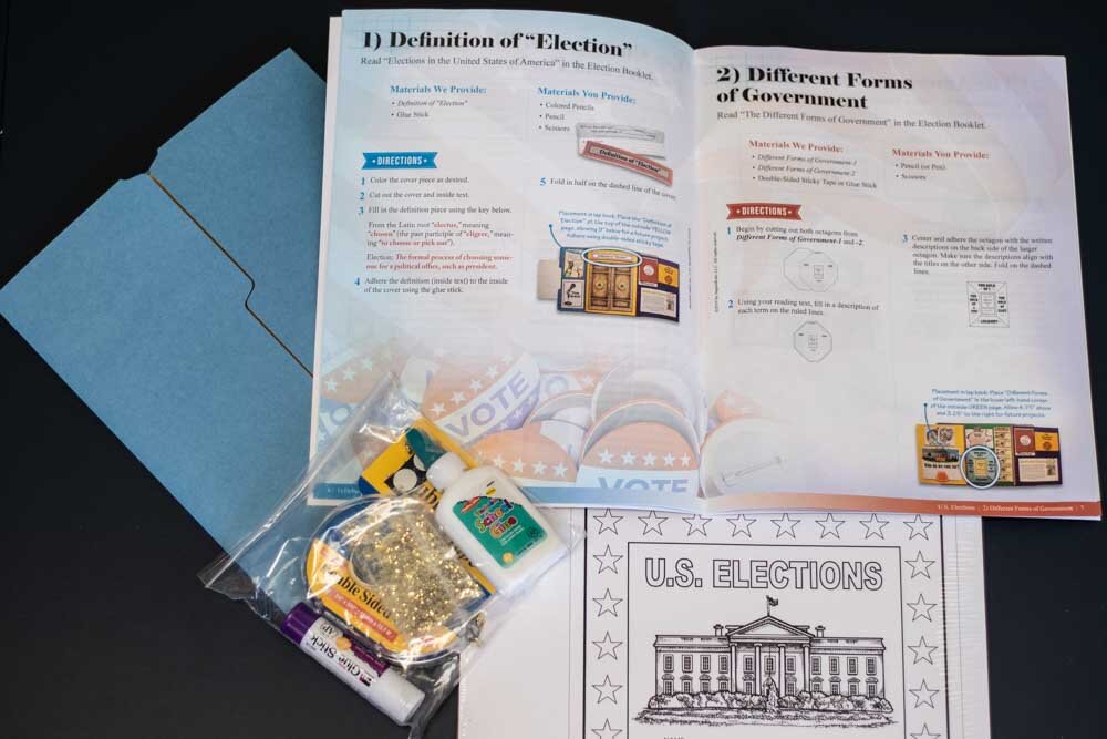 Elections Lap Book Kit: example instructions and supplies