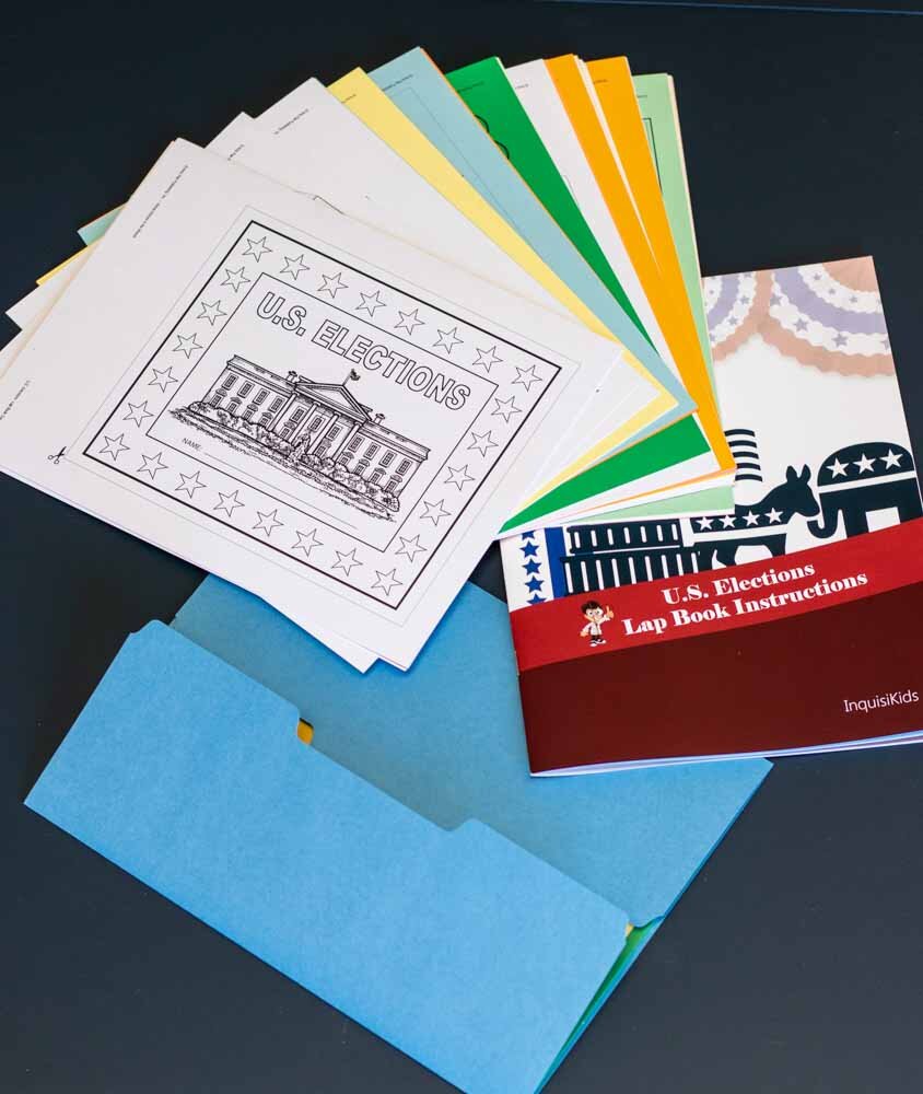 Elections Lap Book Kit with supplies removed from box and fanned out