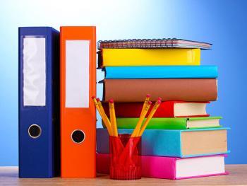 Homeschool Planning and Organizing: colorful binders, books, and #2 pencils