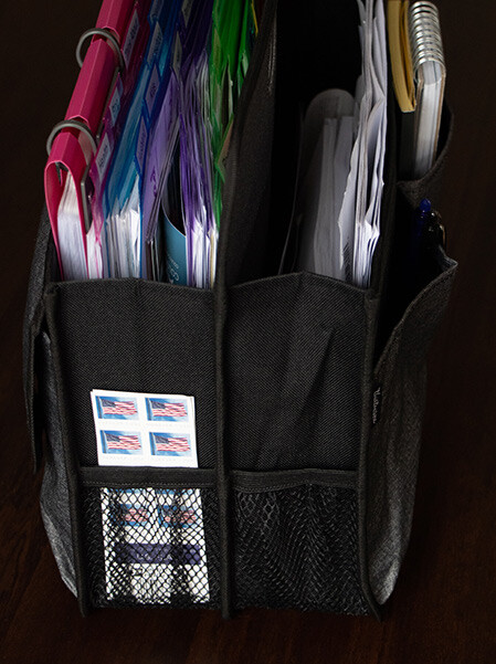 Side view of custom Sunday Basket using the Deluxe Double Duty Caddy from thirty-one