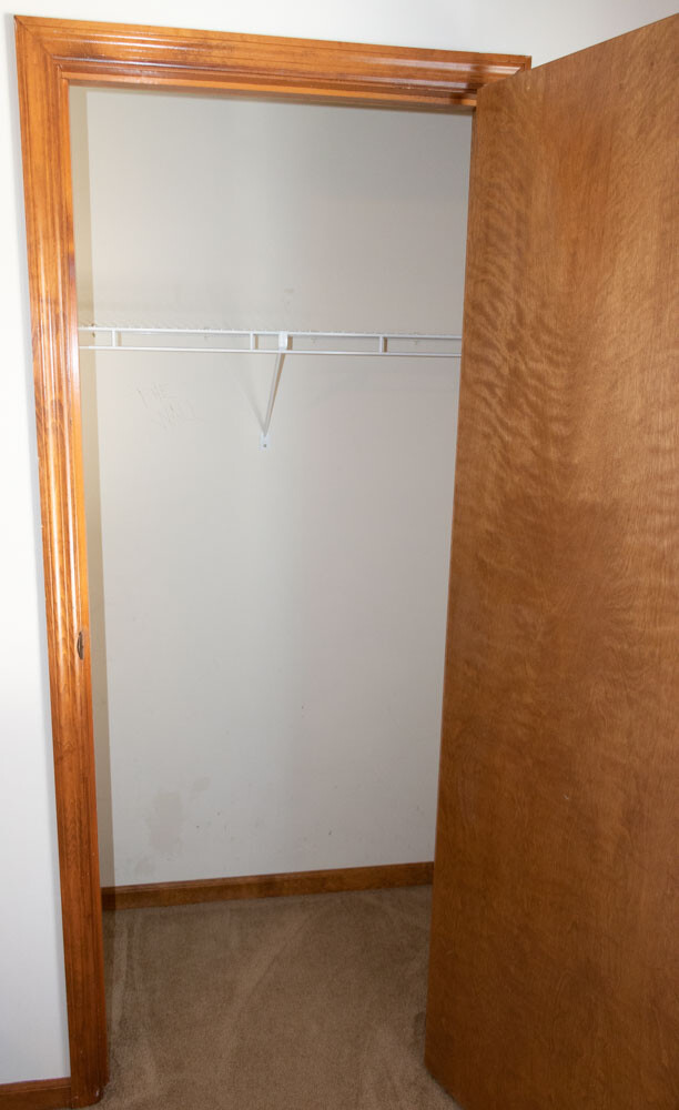 Before picture of reach-in closet for our boys' room. The existing closet featured a single hanging rod/shelf wire system.