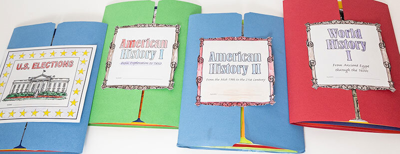 Four lap books created from kits sold by Sonlight