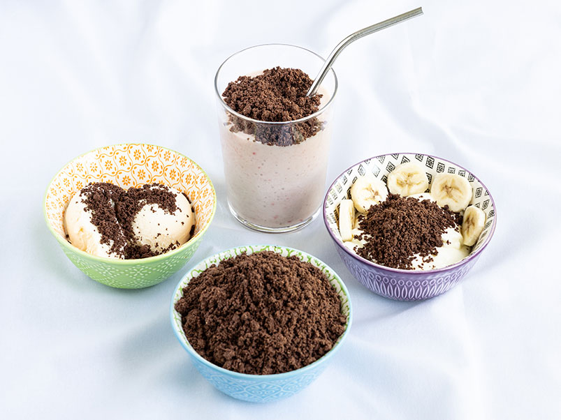 unsweetened chocolate protein powder for topping yogurt, smoothies, and ice cream