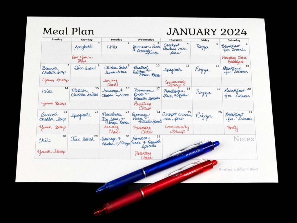 printable meal plan calendar